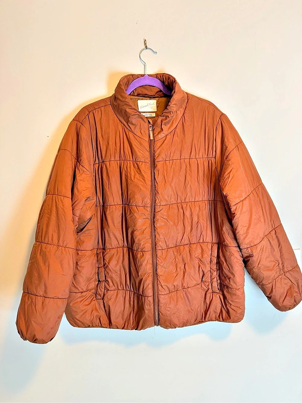 Universal Thread Women's Water Resistant Puffer Jacket Brown Medium